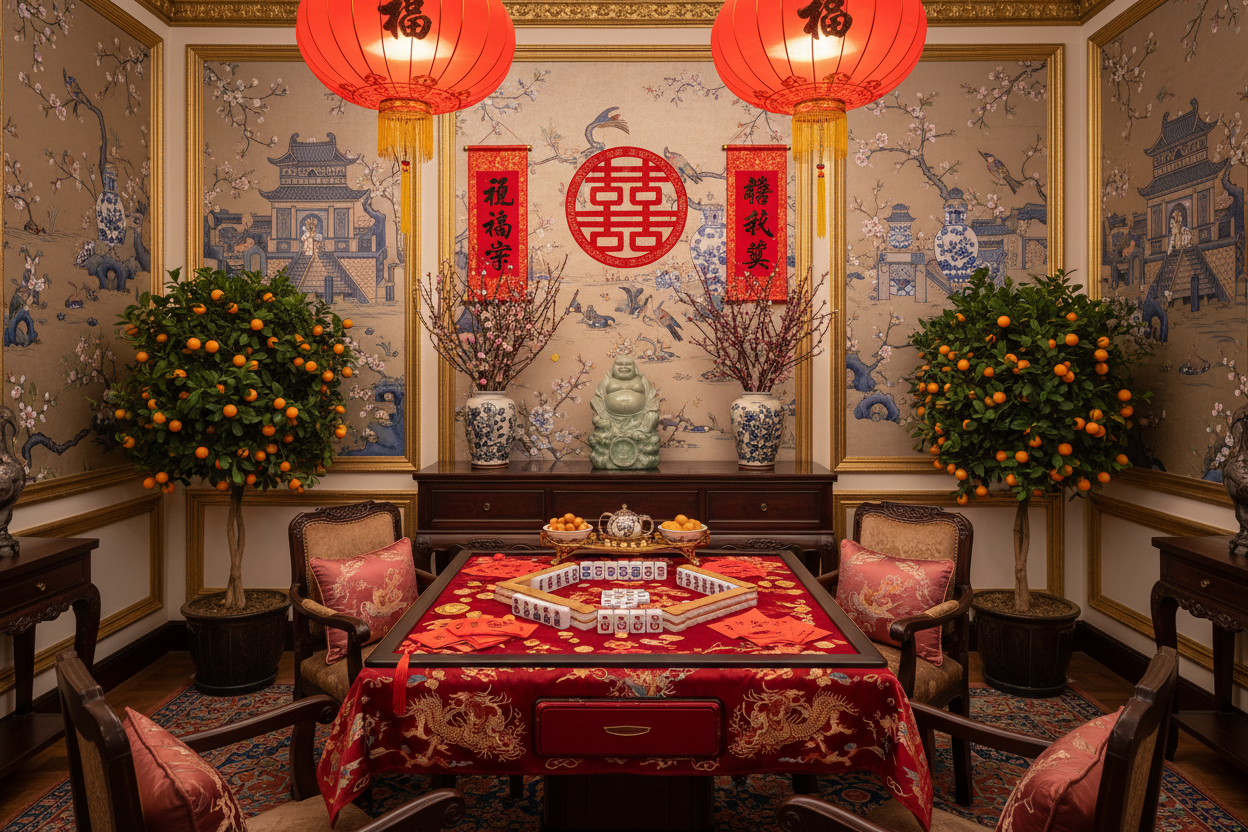 Mahjong Table at Chinese New Year in a Chinoiserie room