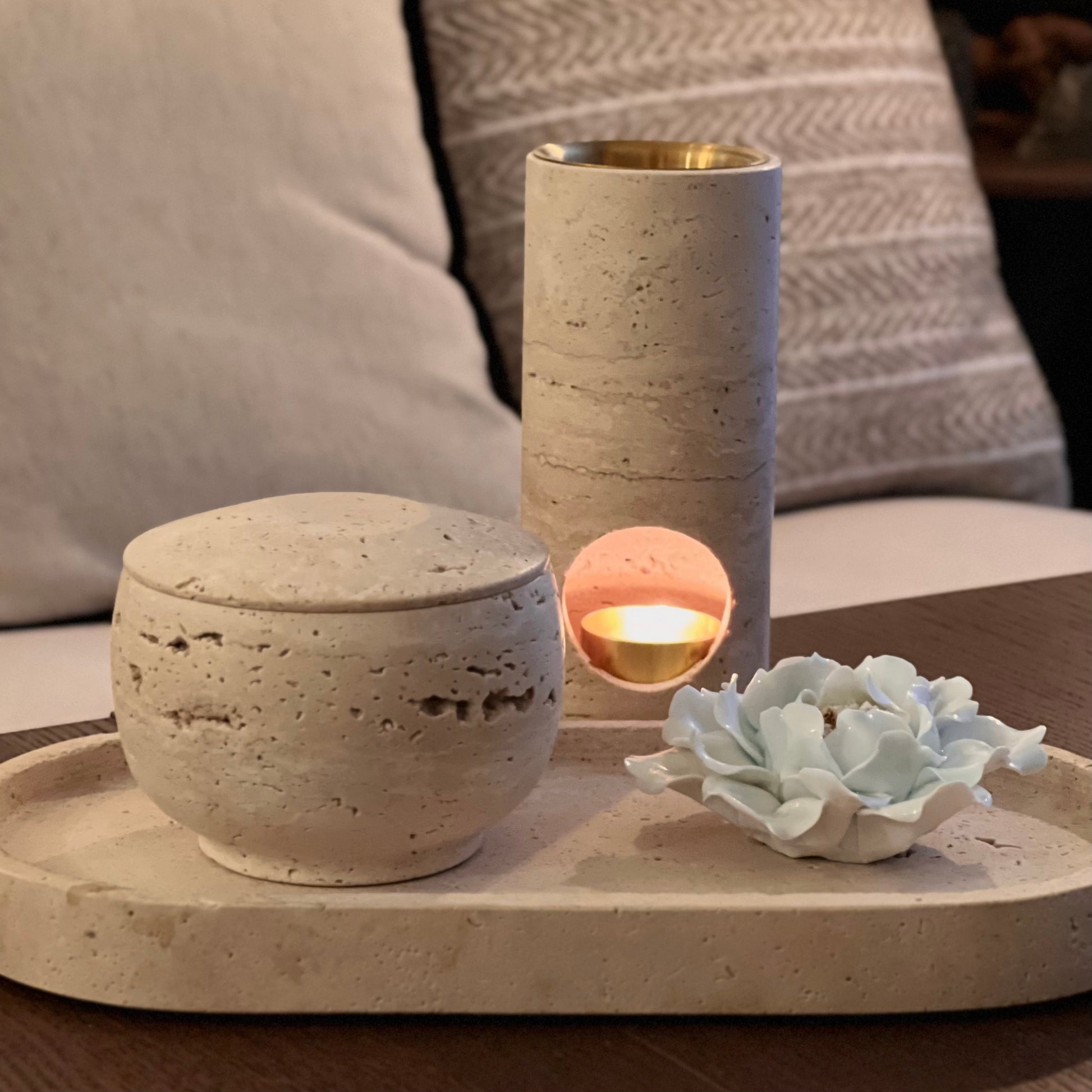 Travertine Aroma Burner and Candle