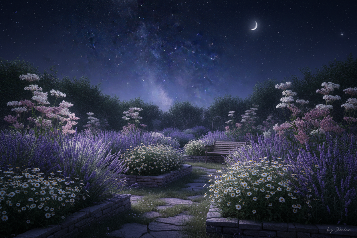 A herb garden at night for a good sleep