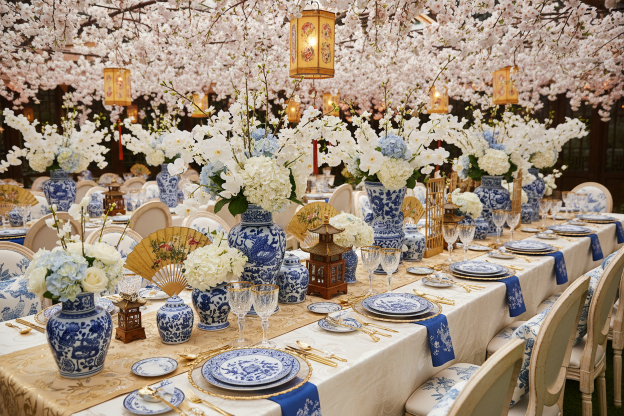 Wedding tables with a Chinoiserie theme 